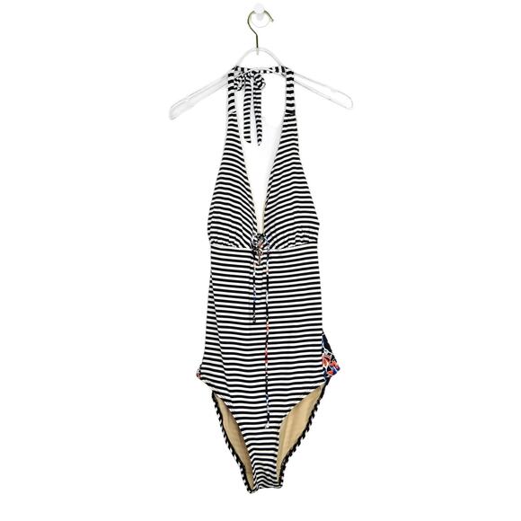 Tart Swim Striped Swimsuit Plunge Neck Corset One Piece Swimsuit Medium - Picture 2 of 8